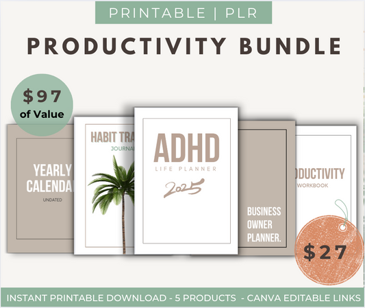 ✨ Ultimate CEO Productivity Bundle (313+ Pages) | ADHD-Friendly + Canva + PLR Rights 🚀"